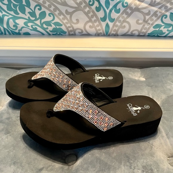 Corkys Shoes Corkys Pink Rhinestone Wedge Sandals Poshmark